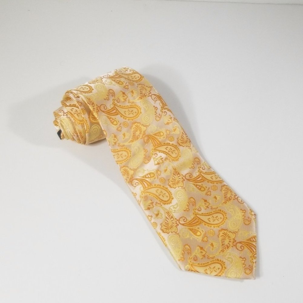 Paul Malone Silver Men Tie Gold Paisley Classic Wide Necktie